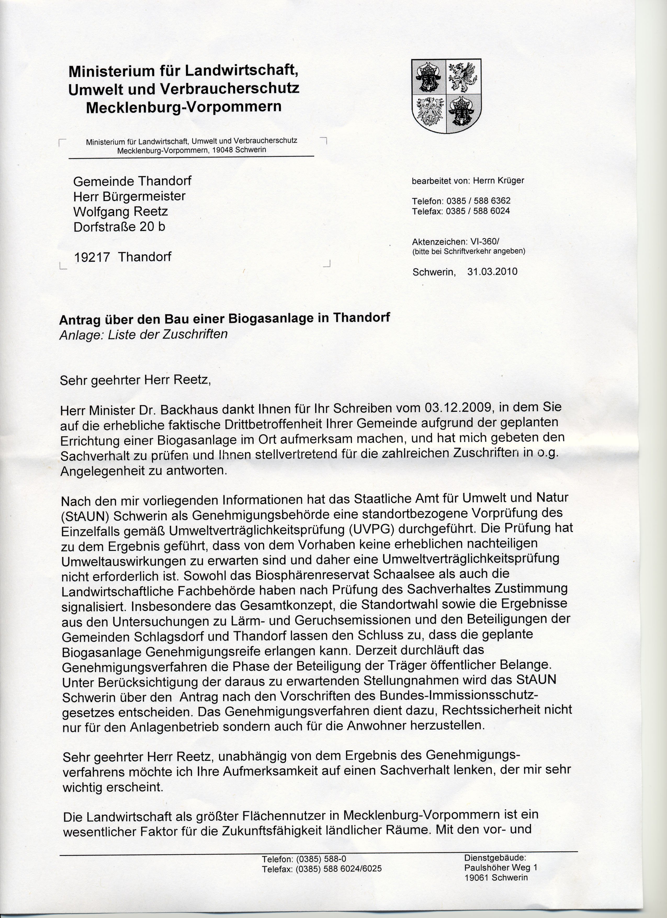 Antwortschreiben - Seite 1...