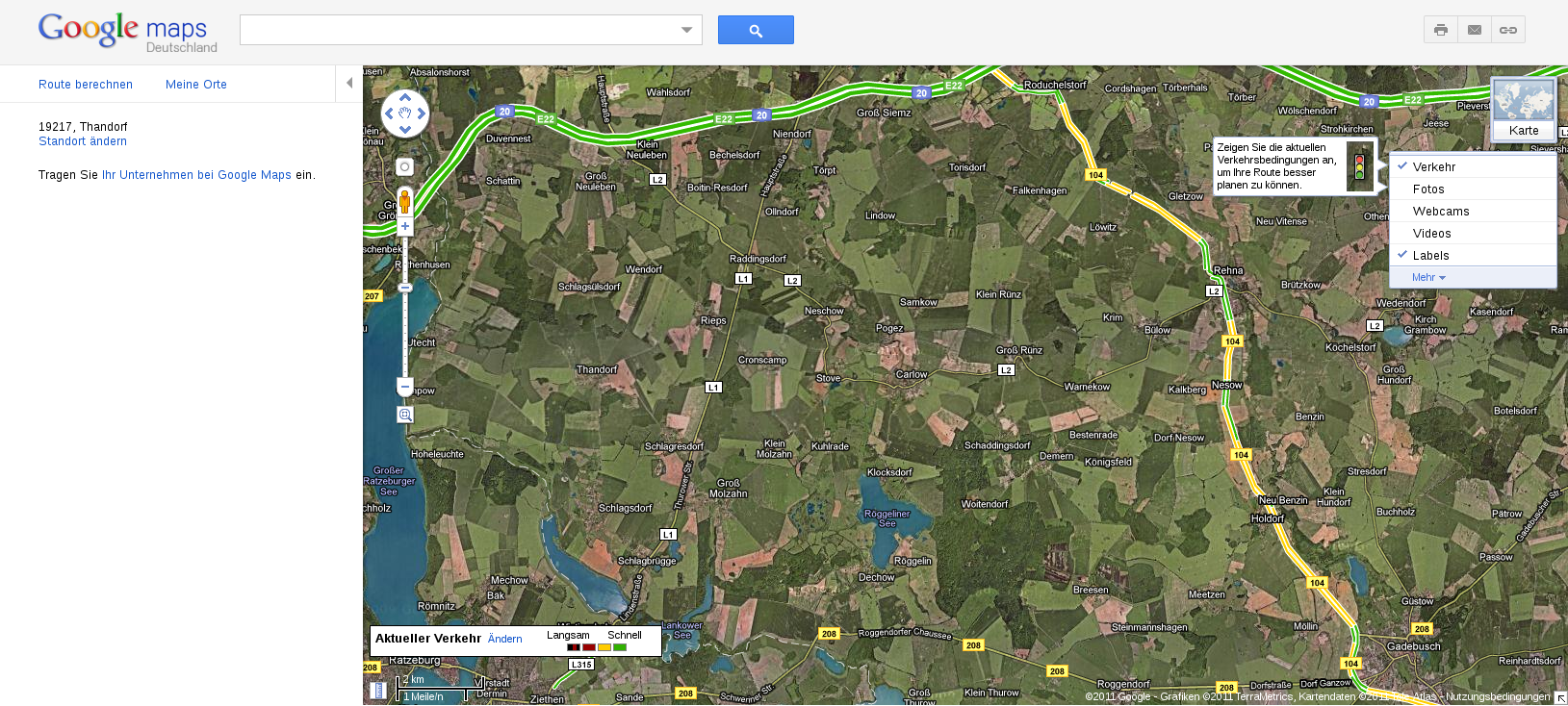 Das aktuelle Verkehrsaufkommen von heute, 15:00 Uhr